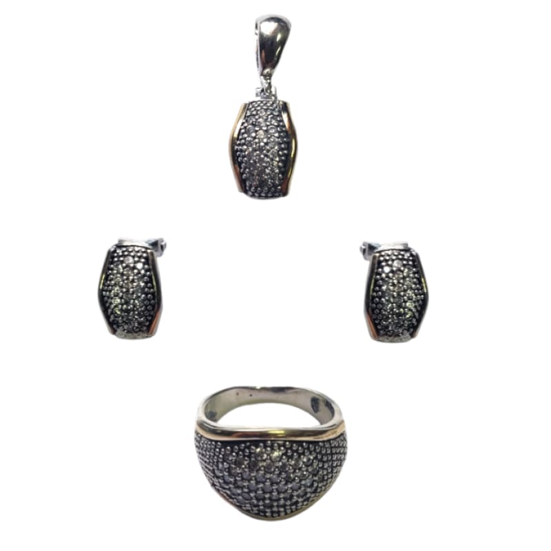 Conjunto Aros, Dije y Anillo Plata, oro y piedras - Perfumisimo